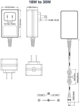 Mechanical Drawing - Phihong PYAxA Fixed Blade Wall-Mount Adapters